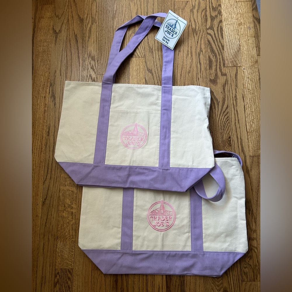 2 NWT Large Size Lavender Trader Joe’s Tote Bags